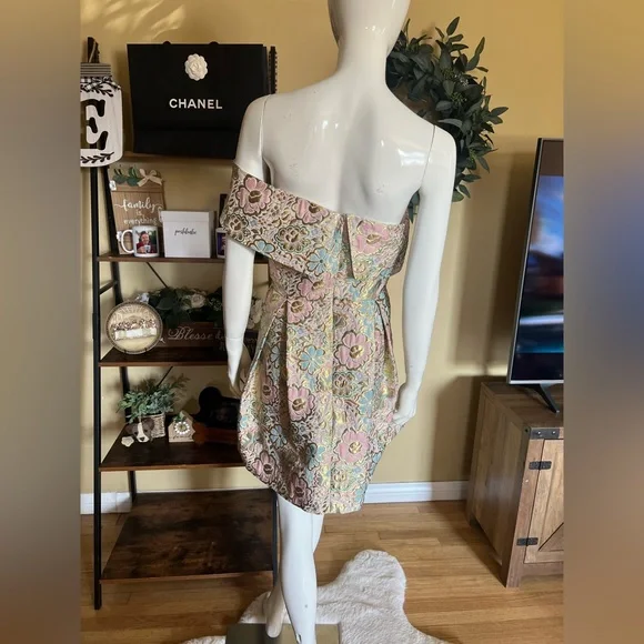 NWT Topshop Women’s Pastel & Gold Toned One Shoulder Dress SZ 6🌸✨ - Picture 7 of 16